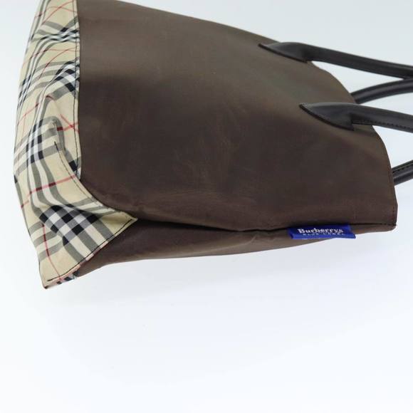 Burberrys Nova Check Blue Label Hand Bag Nylon Brown Beige Auth yb564 - Picture 3 of 16